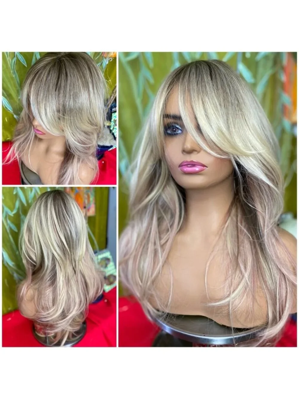 LAST ONE blonde with pink highlights layered wig